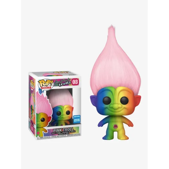 Figurine Funko Trolls Classic - Troll arc-en-ciel avec cheveux roses Convention Exclusive POP!